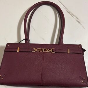 GUESS Maroon Shoulder Bag with Gold Accents